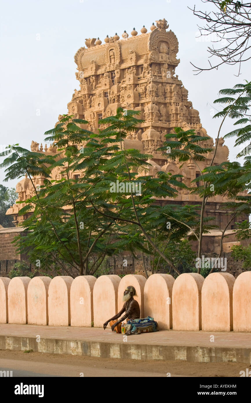 Sadhu Holy Man Outside Brihadishwara Hindu Temple in Thanjavur South India Stock Photo