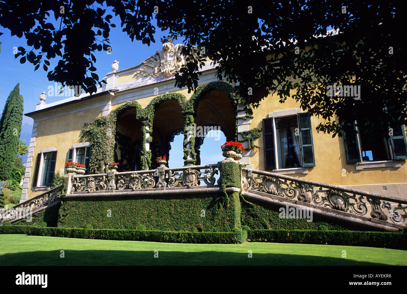 Loggia Villa Balbianello Lenno Lago di Como Built as a palazzo of the Balbiati family the villa was later a rest home for Franciscan monks and then remodeled by Cardinal angelo Divini Stock Photo