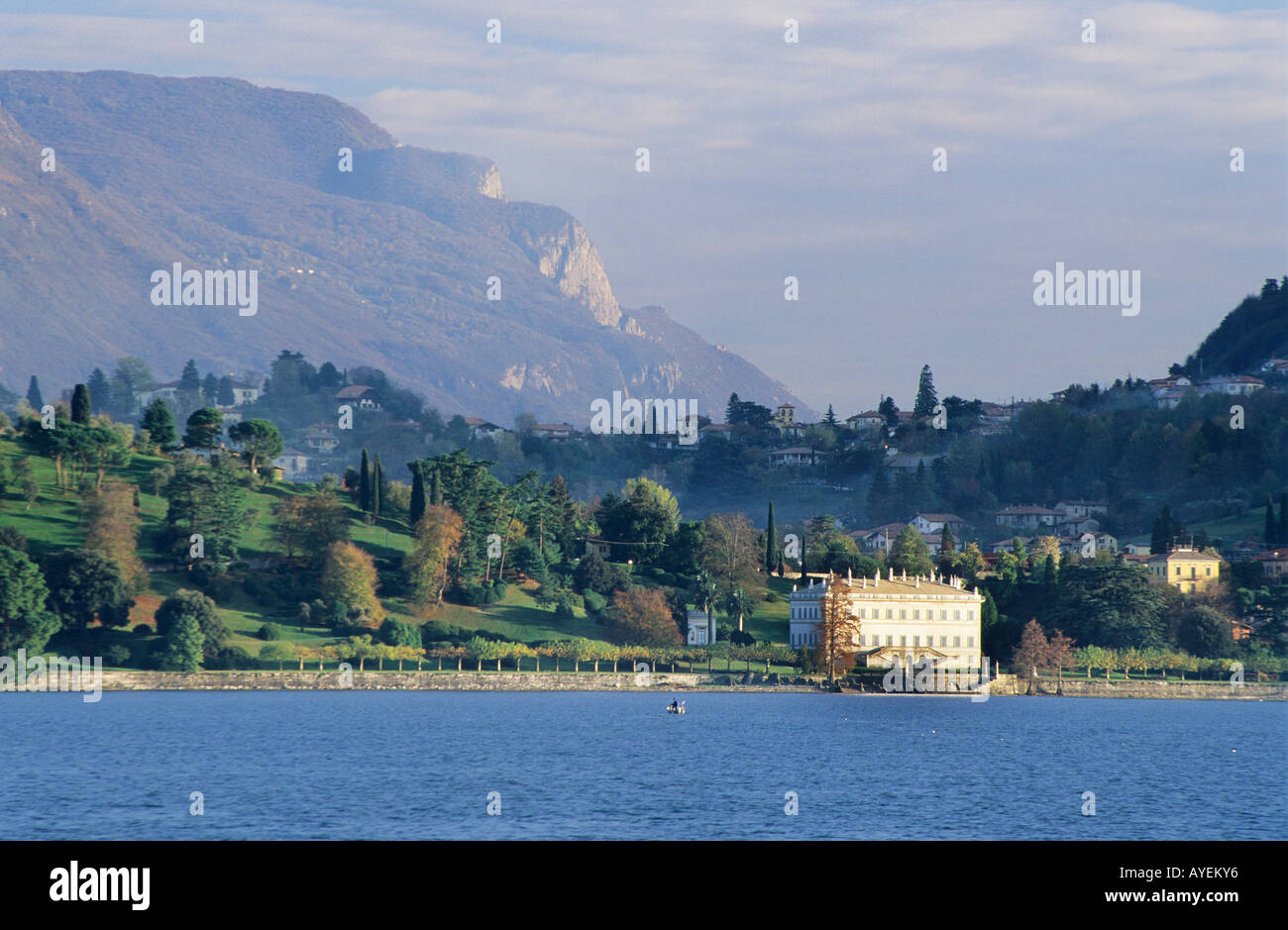 View across Lago di Como to Villa Melzi nr Bellagio Stock Photo
