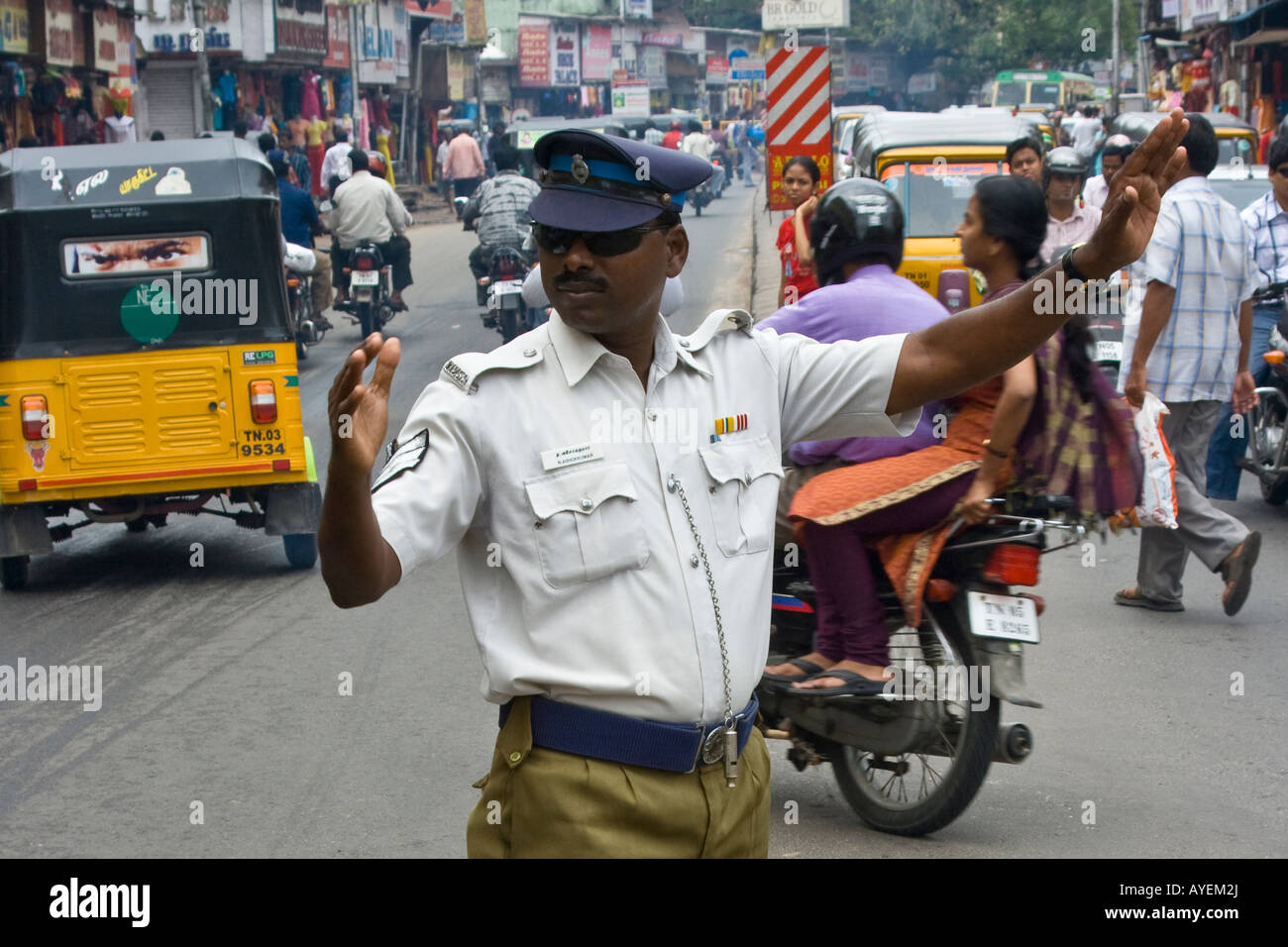 Traffic Cop Directing Traffic In Chennai South India Stock Photo Alamy