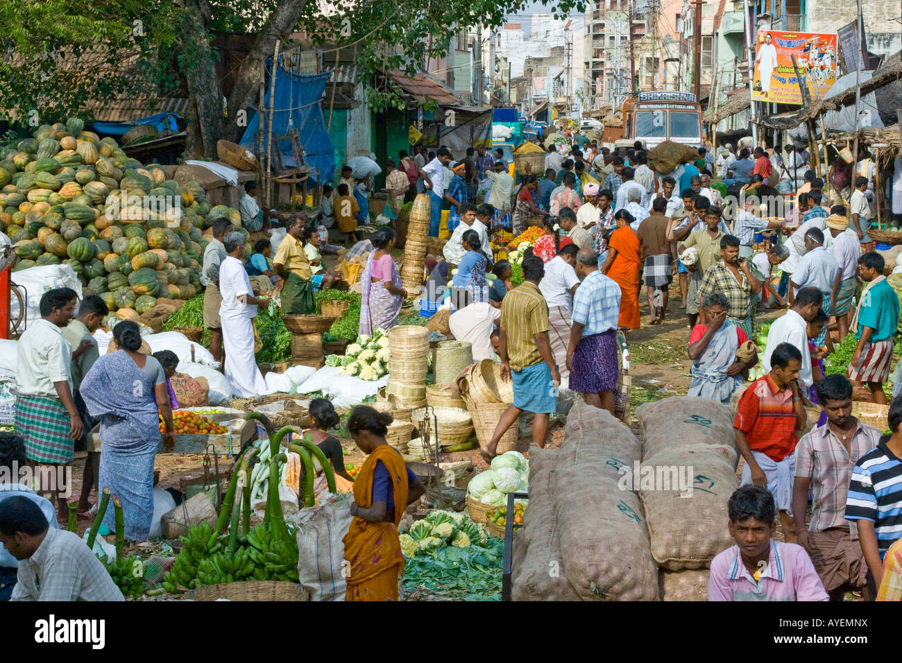 Busy Vegetable Market in Madurai South India Stock Photo Alamy