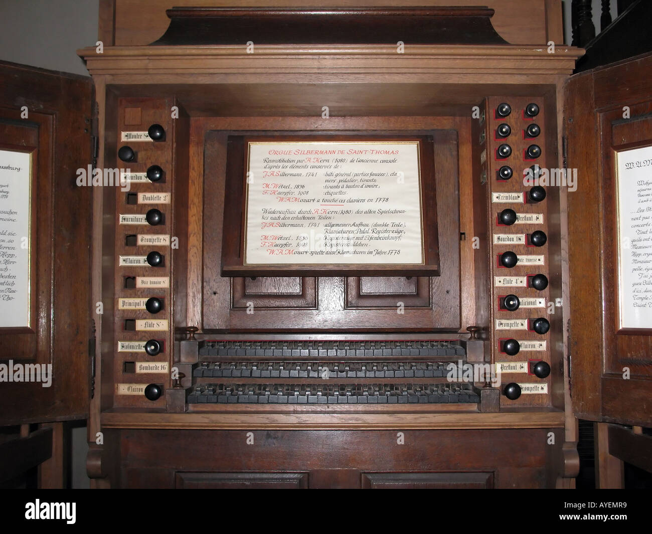 SILBERMAN  ORGAN CONSOLE18th Century PLAYED BY MOZART IN 1778 ST THOMAS  CHURCH  STRASBOURG  ALSACE FRANCE EUROPE Stock Photo