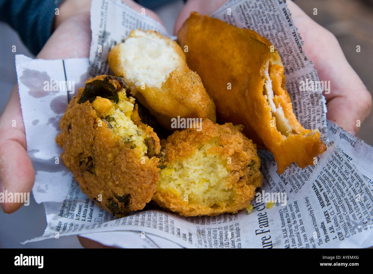 Various Fried Street Food Snacks in Madurai South India Stock Photo