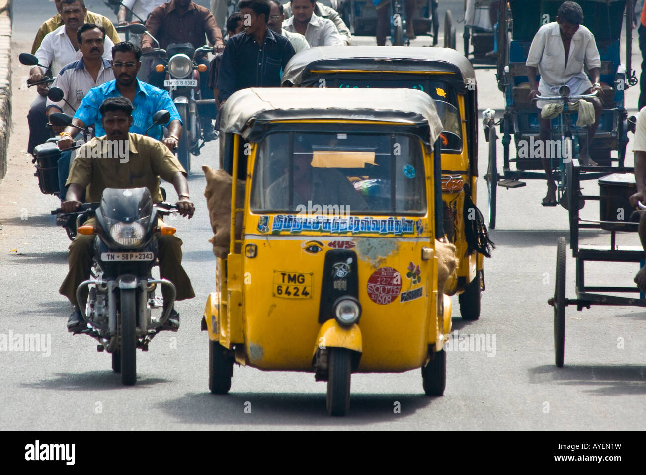 Crowded Street Traffic in Madurai South India Stock Photo