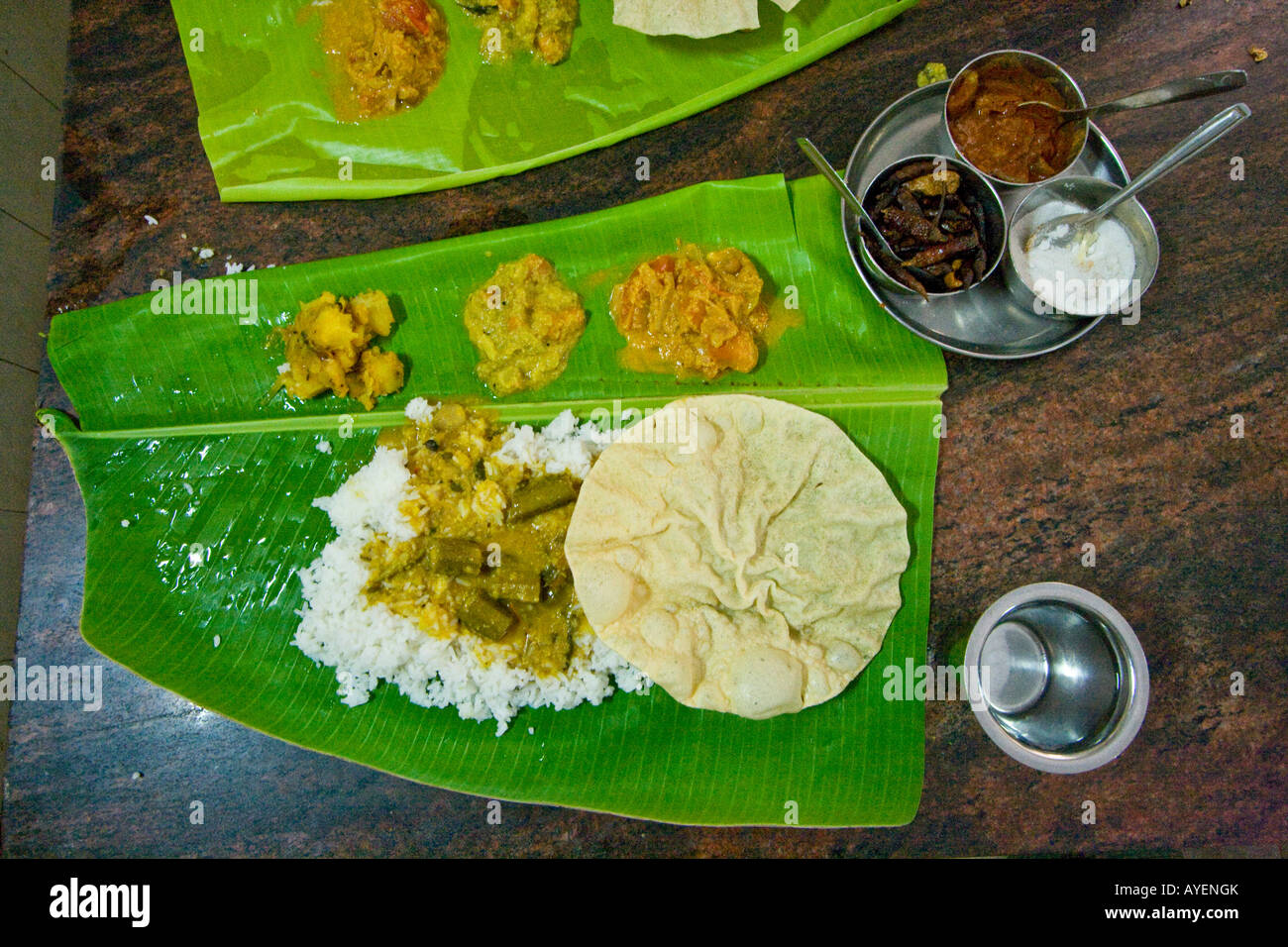 South Indian Thaili on a Banana Leaf in Madurai Southern India Stock Photo