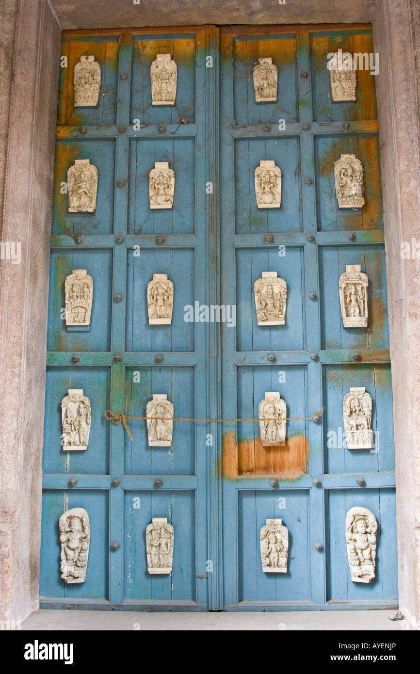 Closed Blue Door at Sree Meenaksh Hindu Temple in Madurai South India Stock Photo