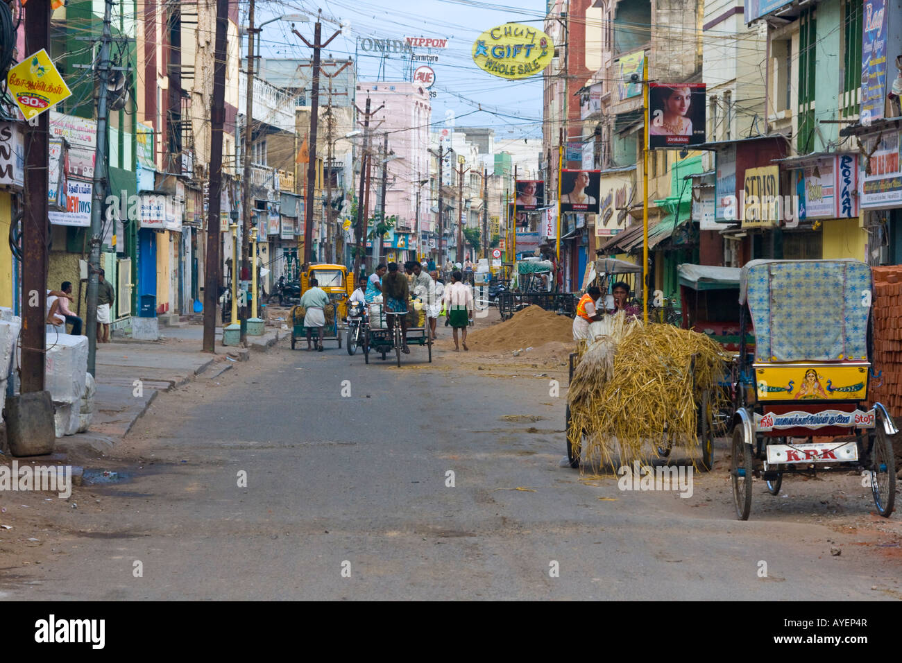City Street Scene in the Morning in Madurai South India Stock Photo