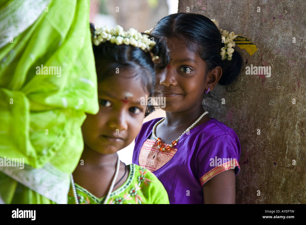 Pretty Young Girls in Karaikkudi South India Stock Photo