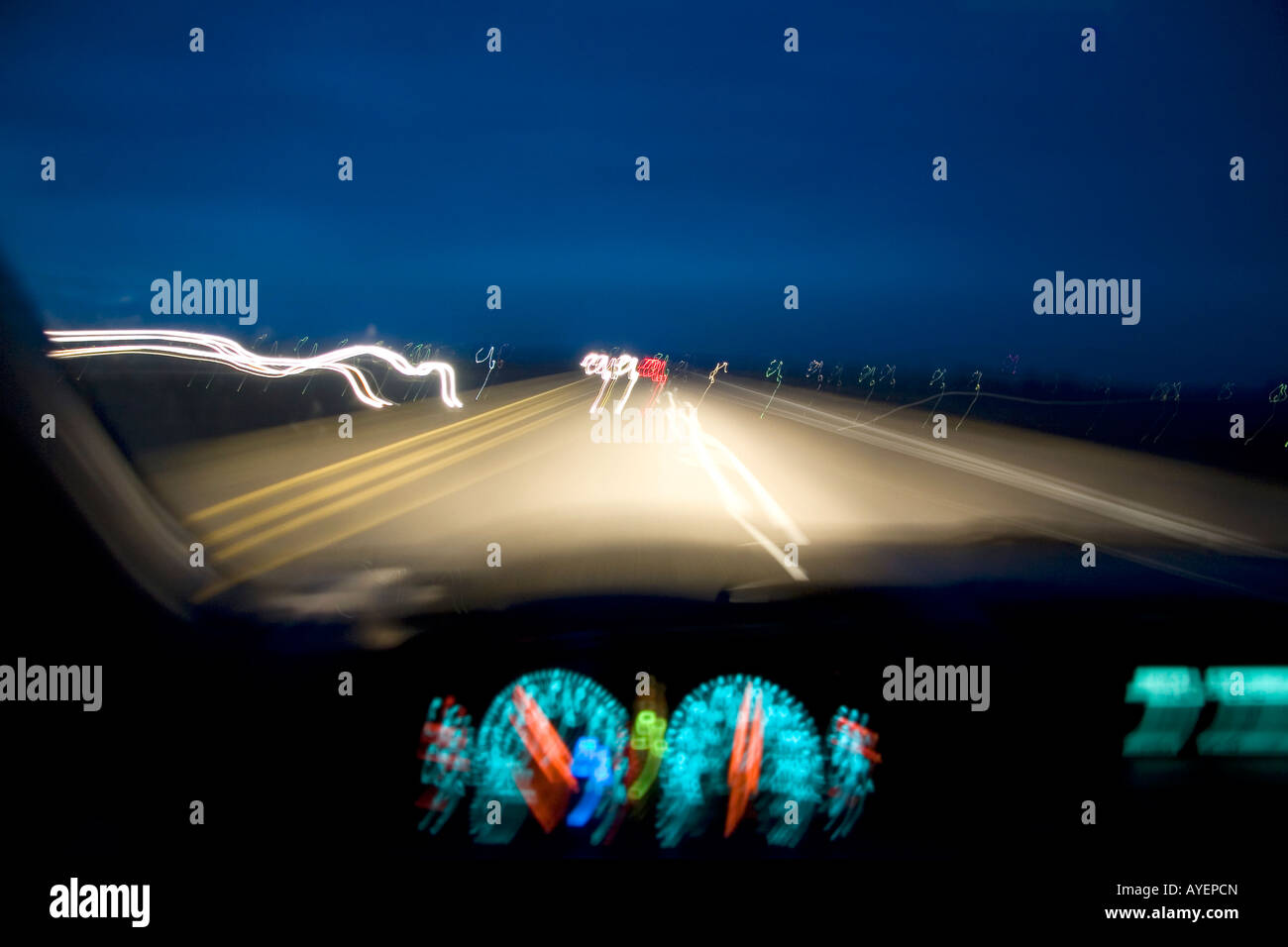 Dashboard lights while driving at night Stock Photo Alamy
