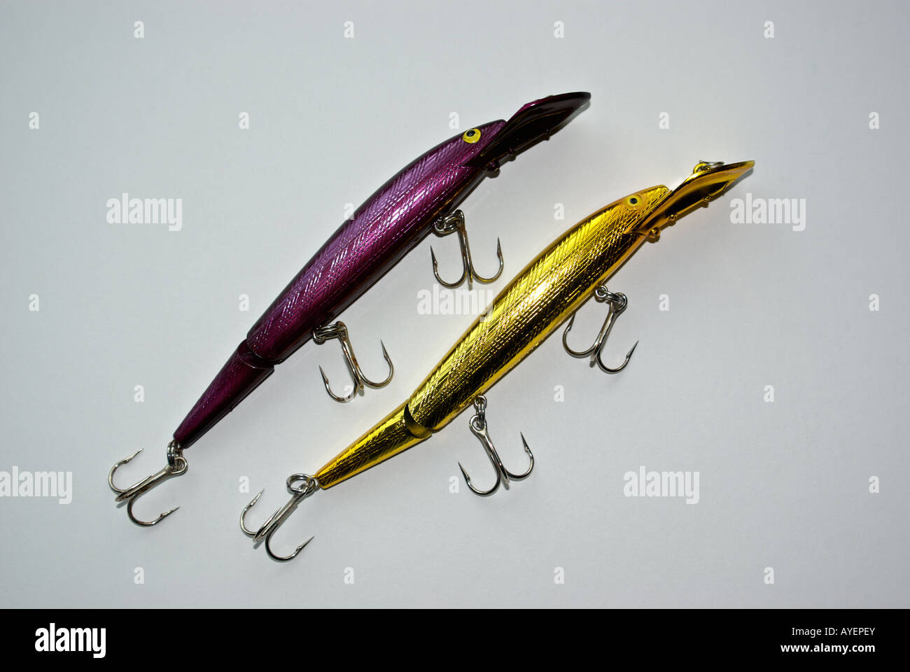 High action deep-diving Rebel jointed salmon plugs. Stock Photo