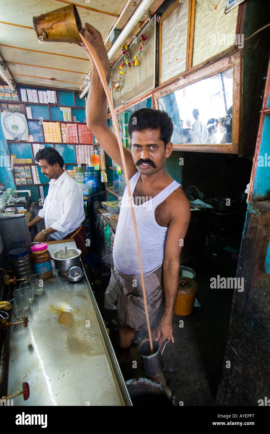 Indian Man Making Chai Tea with a Long Pour in Tiruchirappalli or