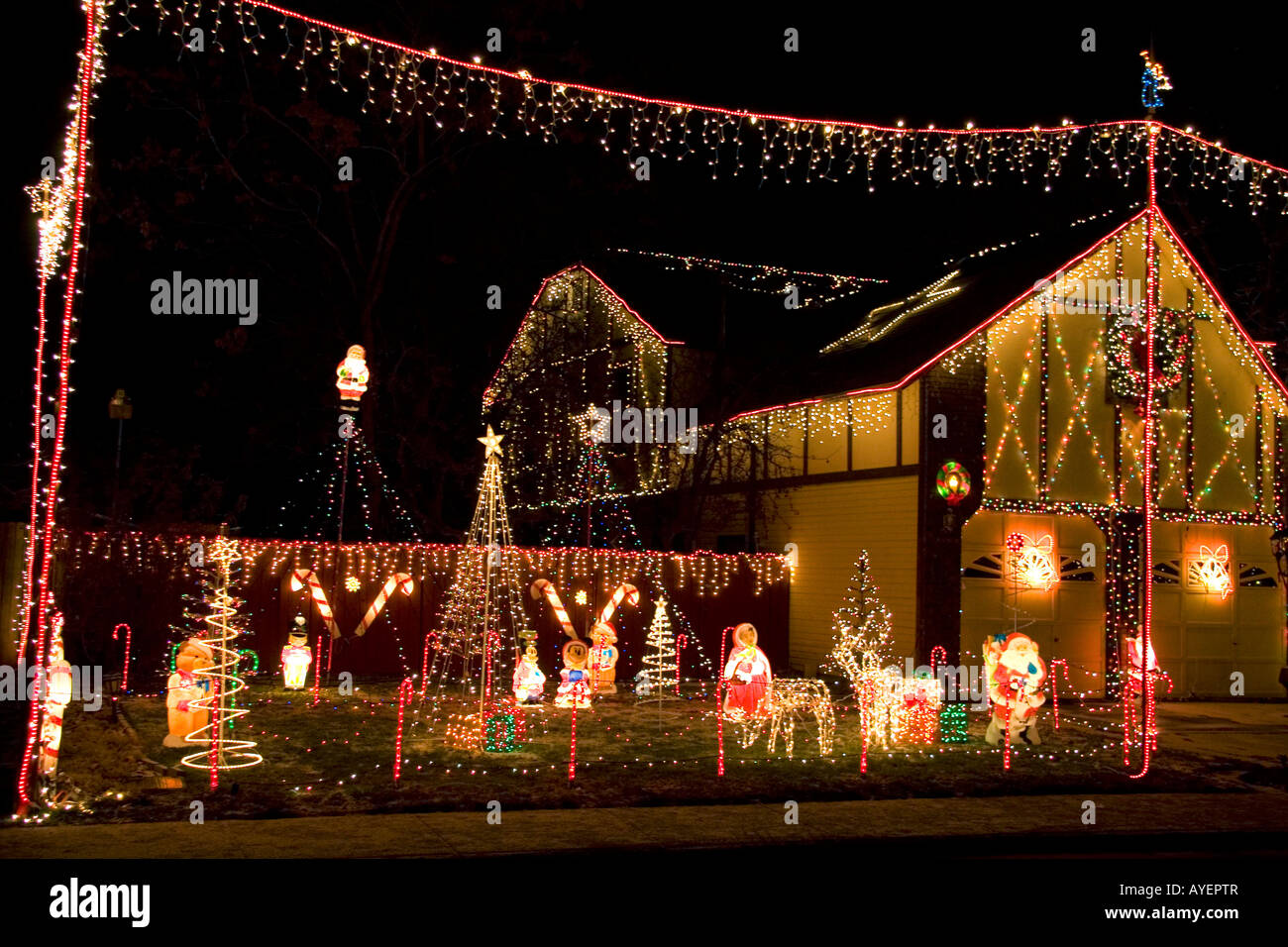 Holiday Season light display at a residential home in Boise Idaho Stock
