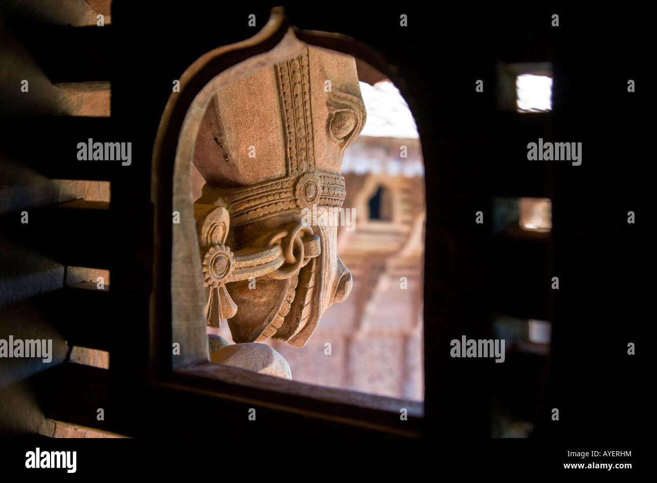 One of the Carved Wooden Horses Lining the Outside of Puthe Maliga Palace Museum in Trivandrum South India Stock Photo
