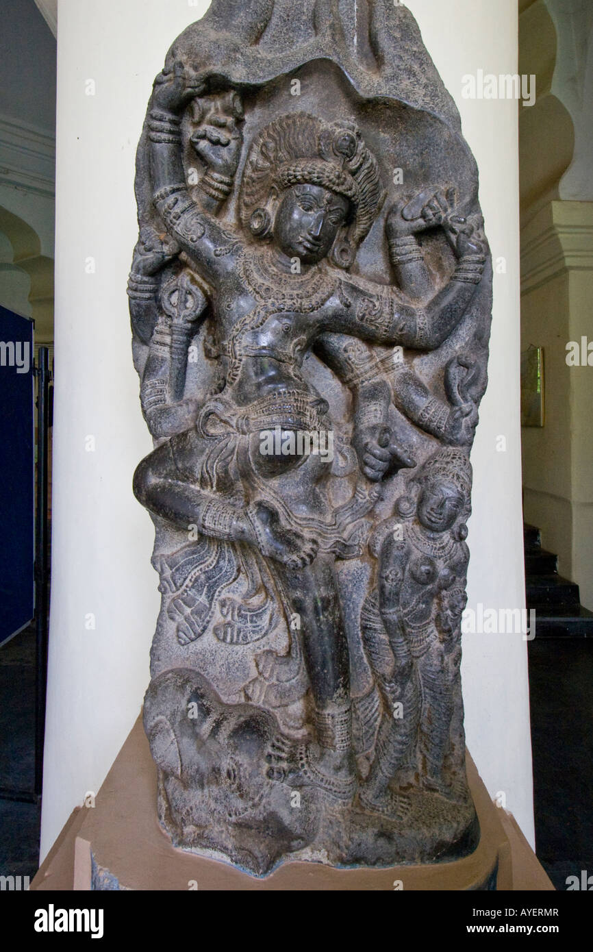 Stone Statue of Shiva as Slayer of the Demon Elephant at the Thanjavur Royal Palace in Thanjavur South India Stock Photo