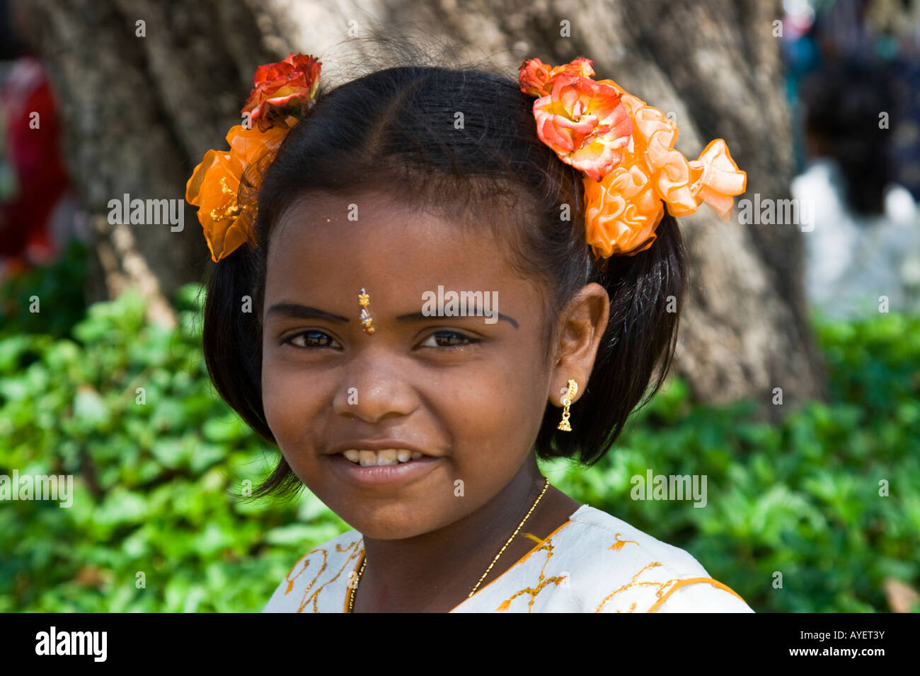 Young Pretty Hindu Girl in Mamallapuram South India Stock Photo