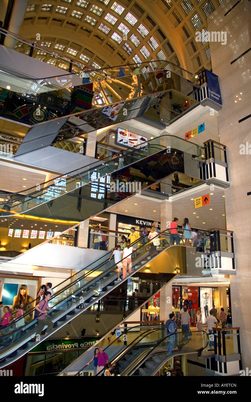 Mirrored escalators inside the Abasto Shopping Centre in Buenos Aires Argentina Stock Photo