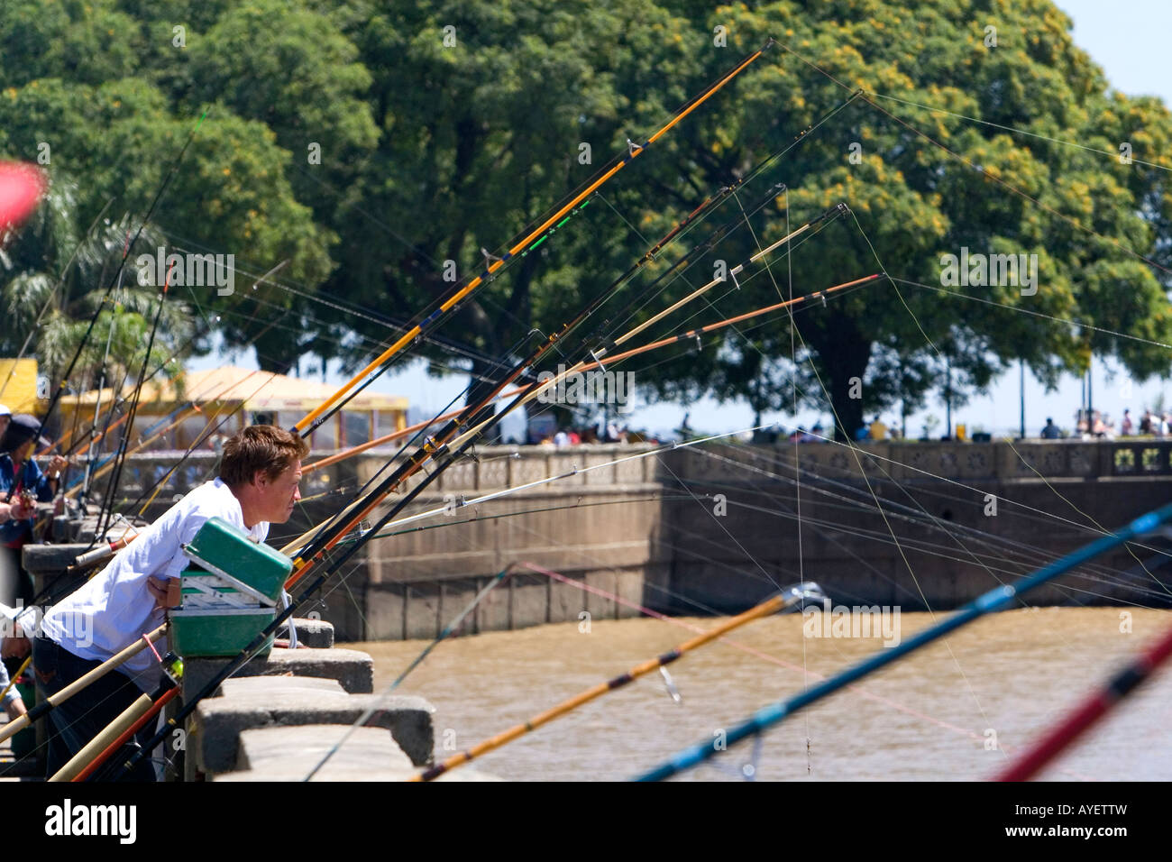 Fishing along the Rio de la Plata in Buenos Aires Argentina Stock Photo