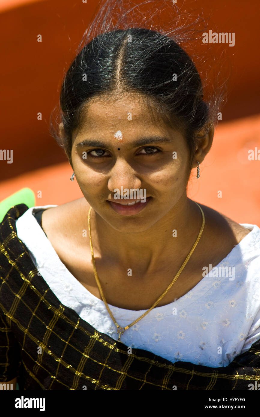Young Indian Woman in Kanyakumari South India Stock Photo