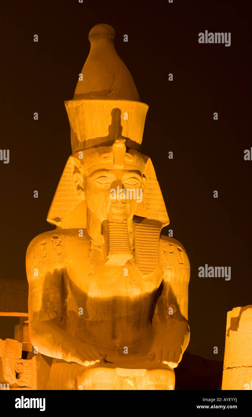 Statue of Ramses II Great court Luxor temple at night Luxor Nile valley ...