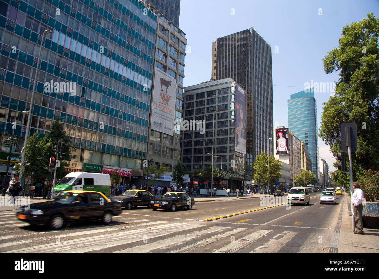 Traffic and highrise buildings on Libertador General Bernardo O Higgins Avenue in Santiago Chile Stock Photo