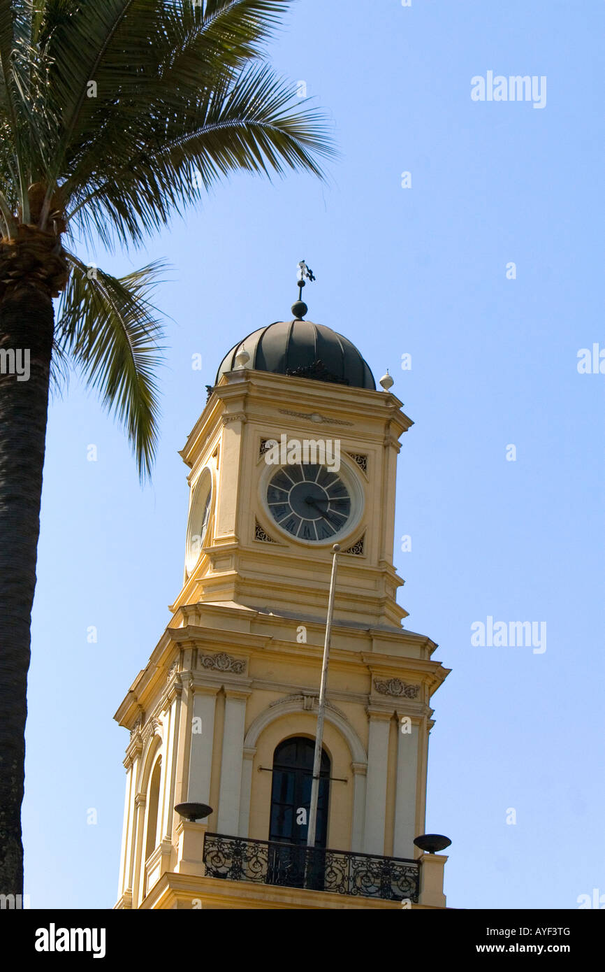 The clock tower atop the National Historical Museum in Santiago Chile Stock Photo