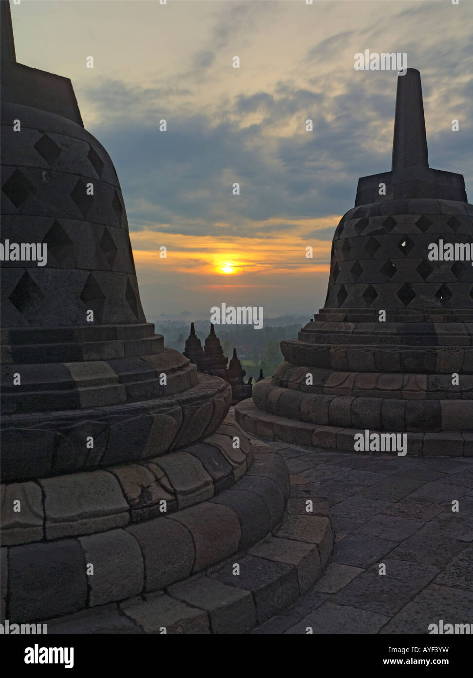 Borobudur at dawn, Java, Indonesia Stock Photo