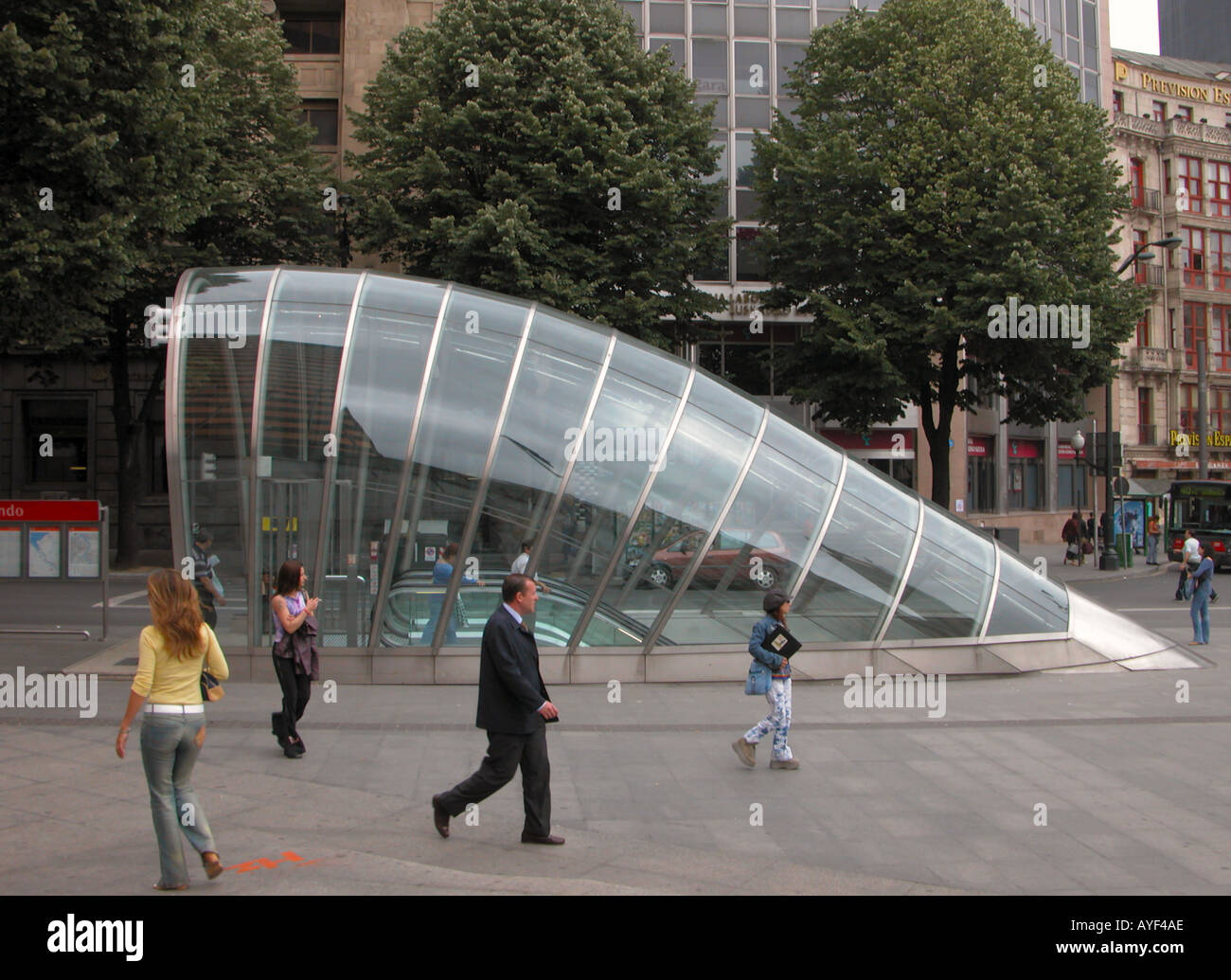 pedestrians and a Fosterito Norman Foster's entrance to Bilbao subway ...
