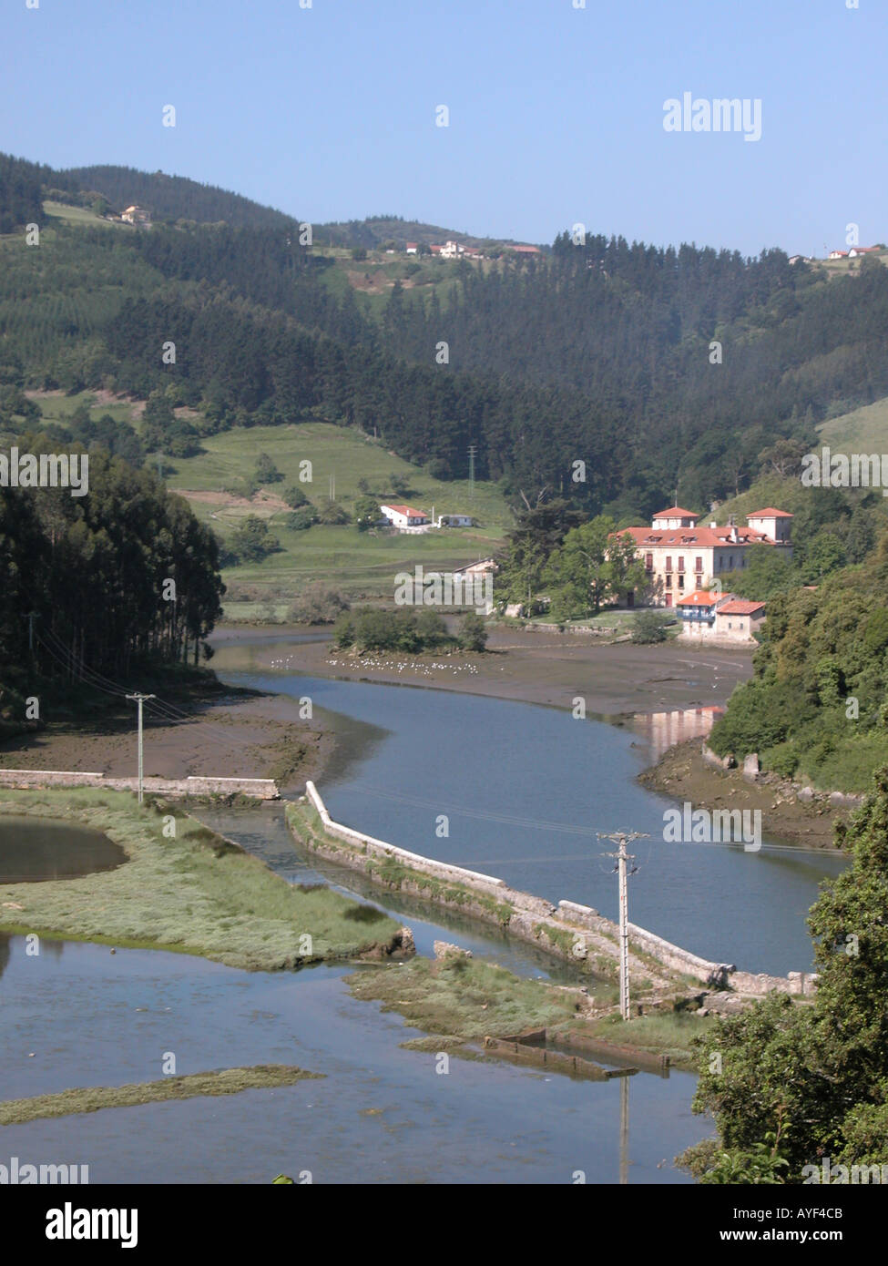Basque Country Rivers Picturesque hills around the River Lea in the Basque region of Spain ...