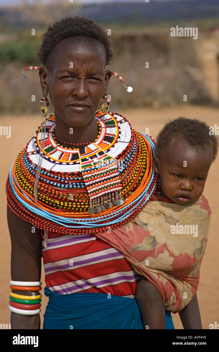 Samburu married woman with baby boy in shawl Kenya Stock Photo Alamy