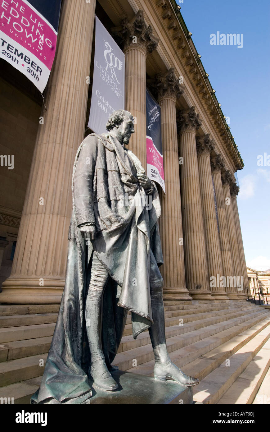 Statue of Disraeli outside St Hall, Liverpool, England, UK
