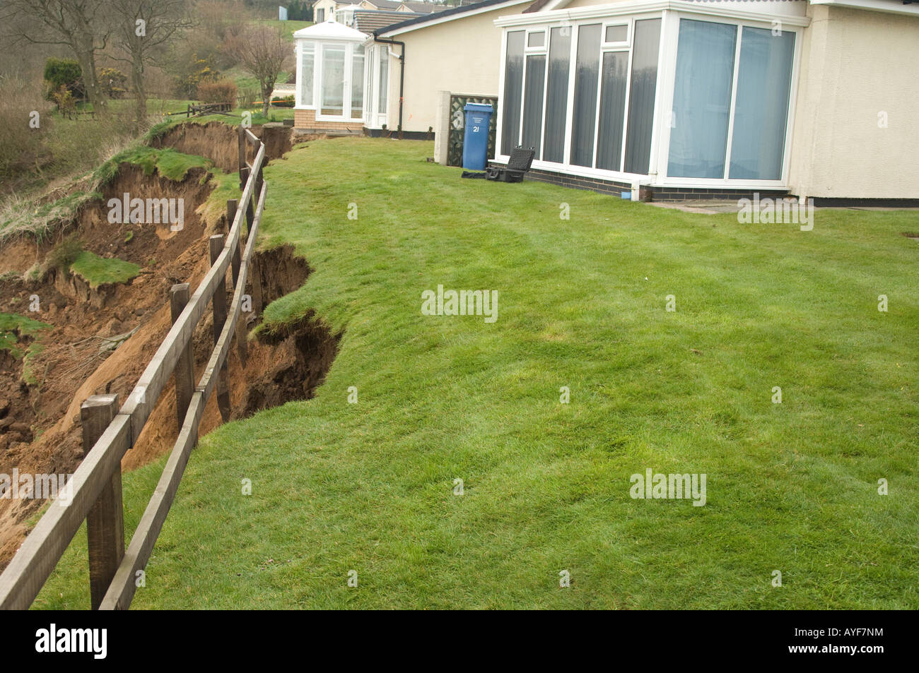 Landslip at Knipe Point south of Scarborough with properties close to