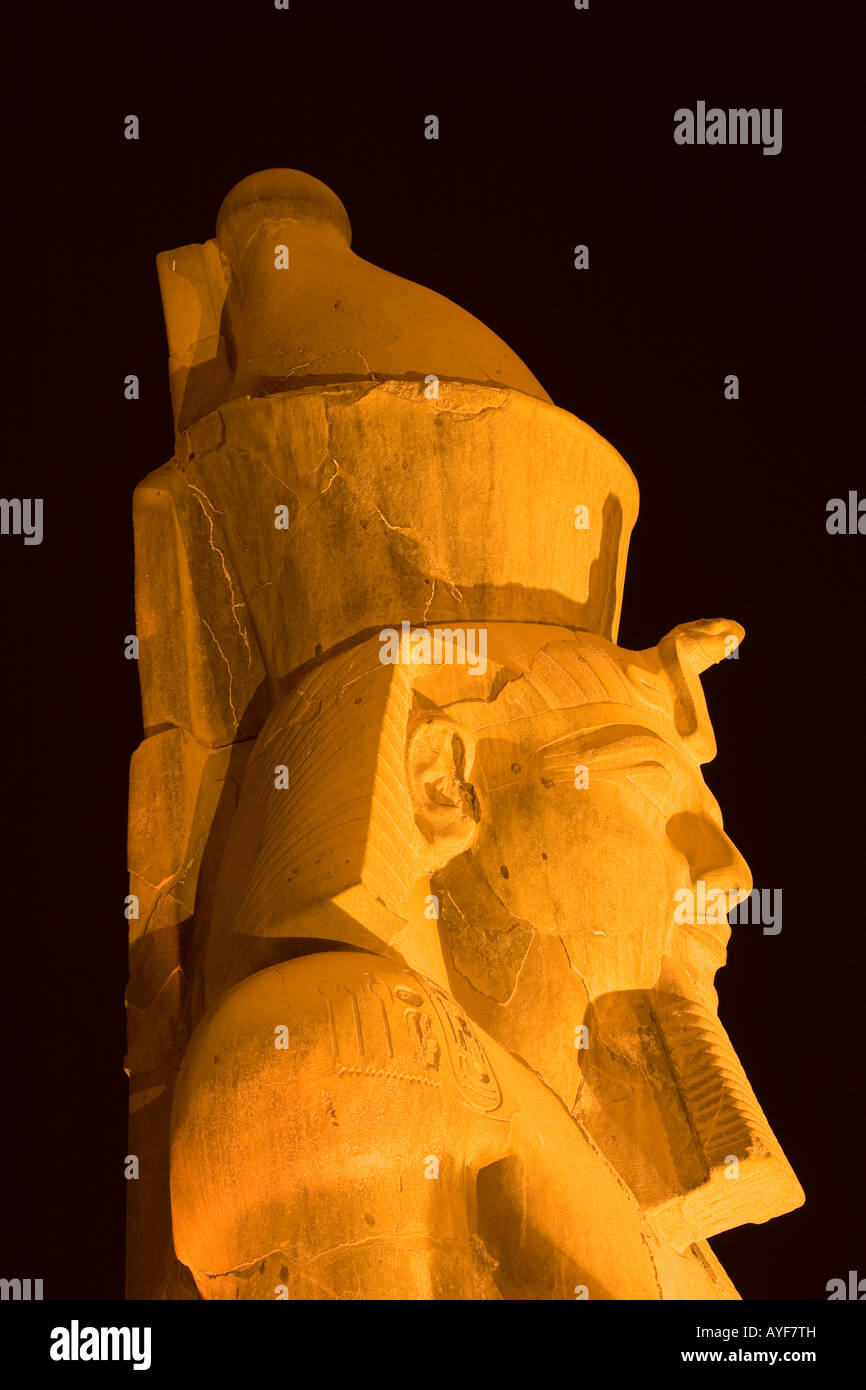 Statue of Ramses II Great court Luxor temple at night Luxor Nile valley ...