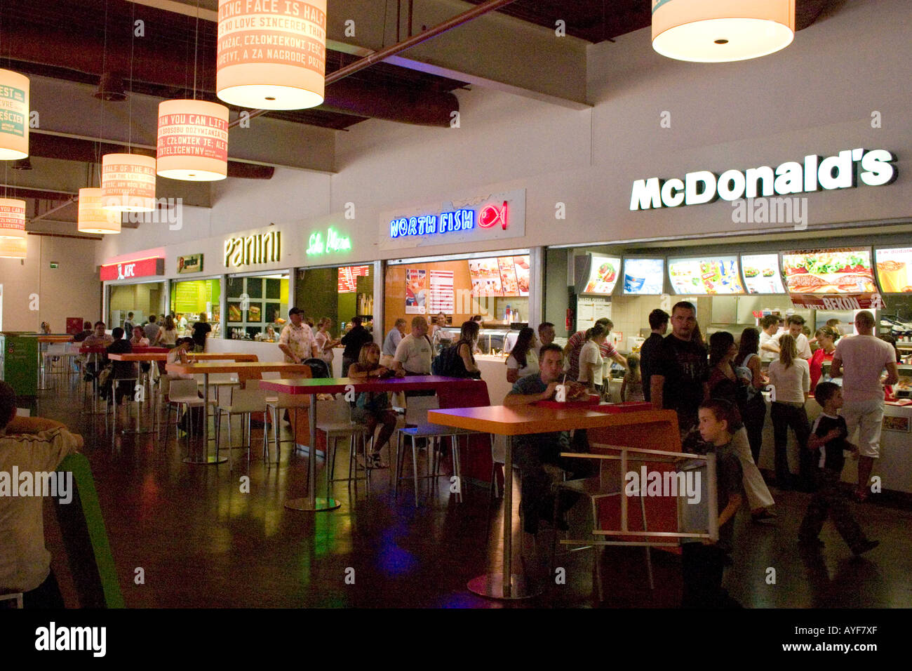 Fast food restaurants at Manufaktura a center for entertainment culture and shopping Lodz Central Poland Stock Photo