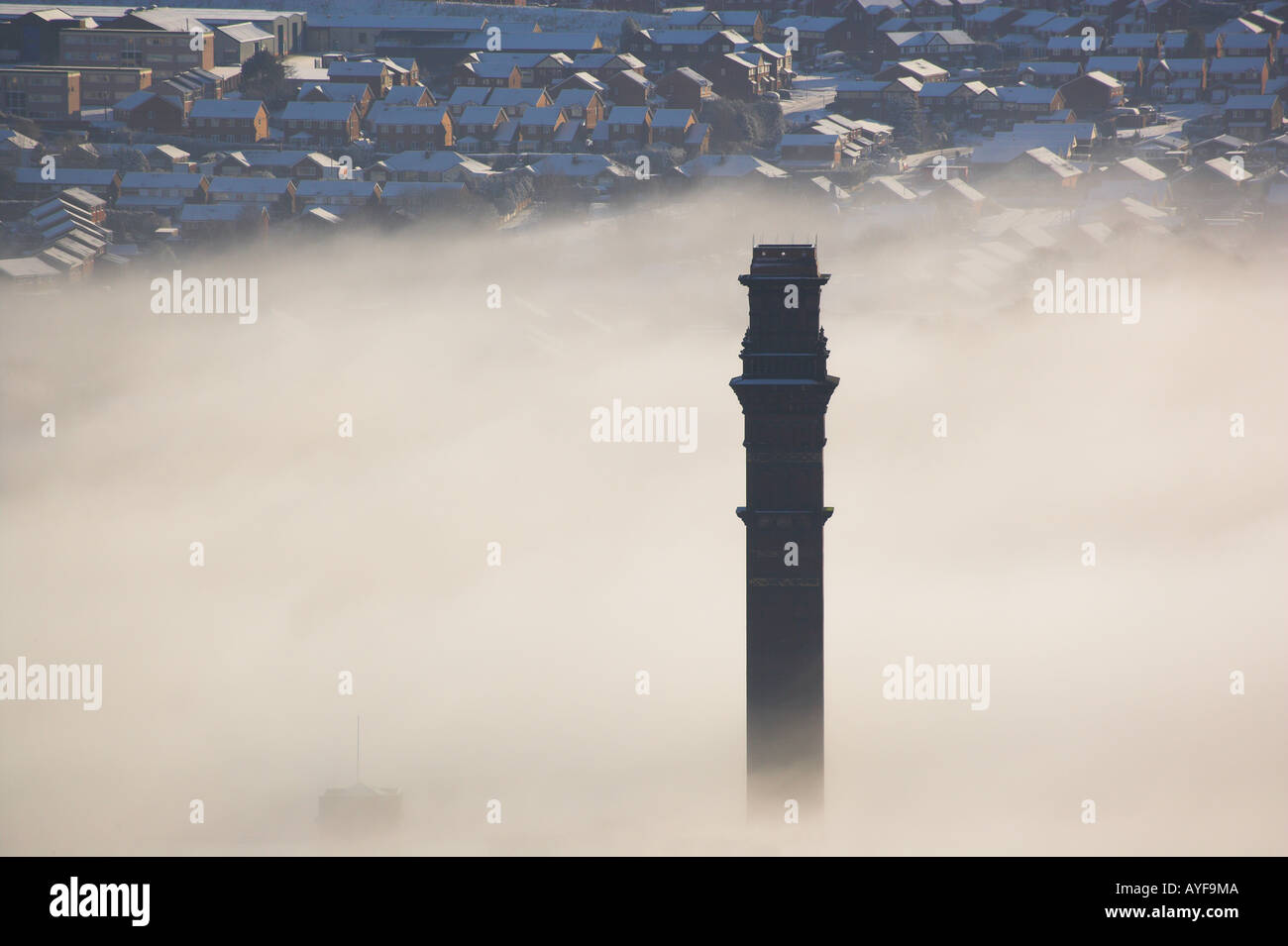 India Mill chimney and cloud inversion over Darwen winter and snow ...