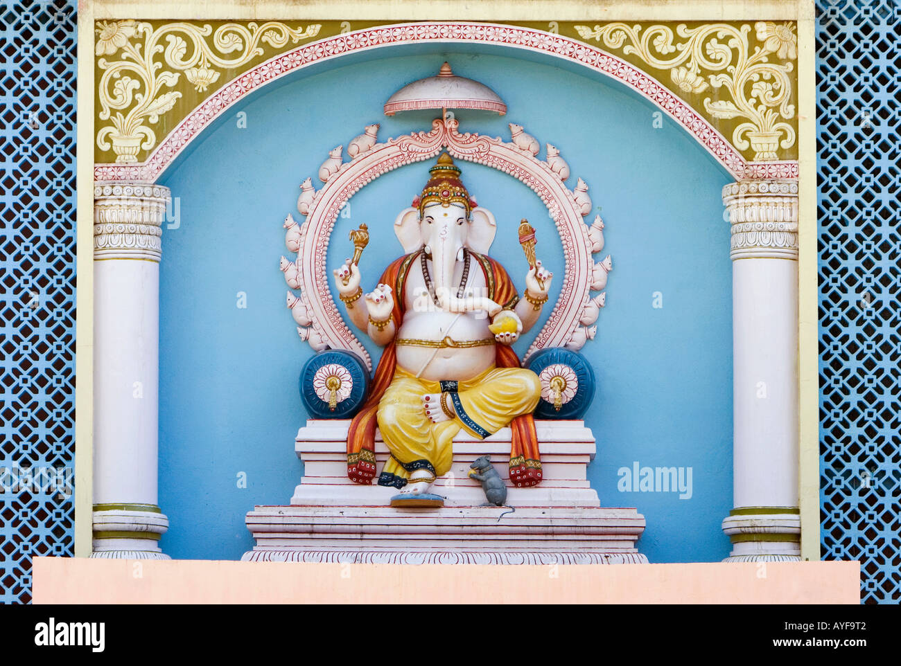 Ganesha statue adorning the front of a university building in the Southern Indian town of Puttaparthi. Andhra Pradesh, India Stock Photo