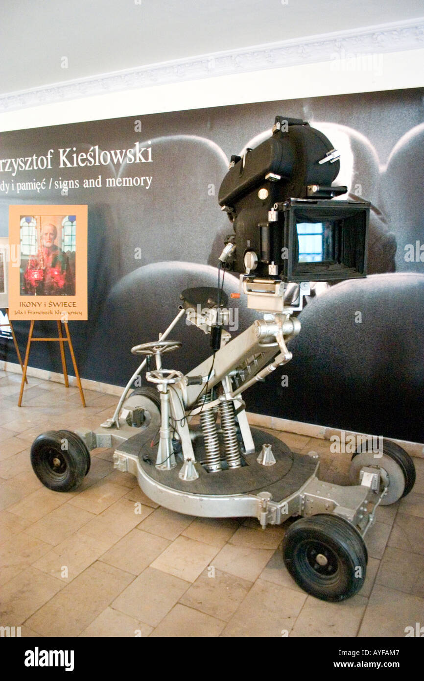 Mobile camera with dedication to director Krzysztof Kieslowski at Muzeum Kinematografii. Lodz Central Poland Stock Photo