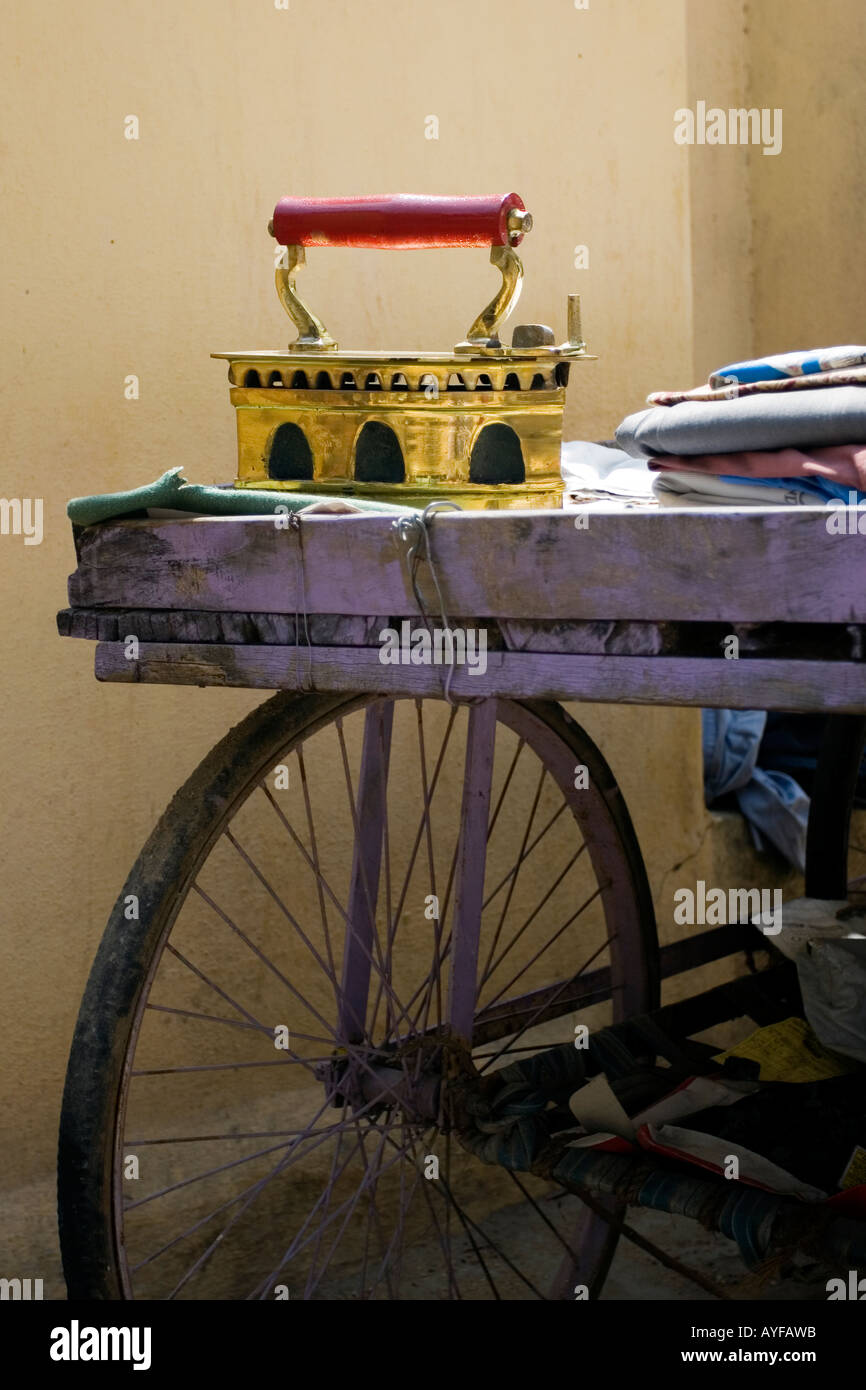 Street ironing cart in the South Indian village of Puttaparthi Stock Photo