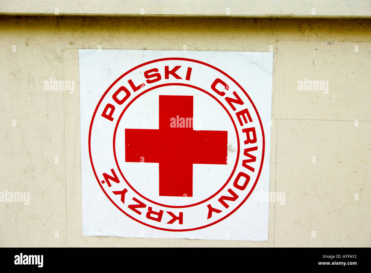 abort Kontur aIDS Red Cross symbol on clothing recycling bin. Lodz Central Poland Stock Photo  - Alamy