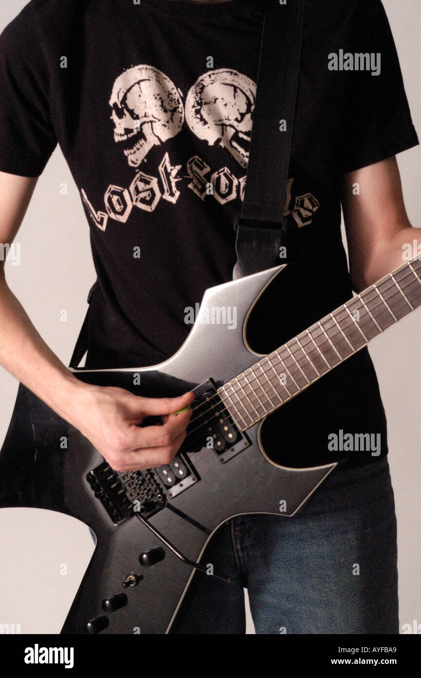 Playing rock guitar close up Stock Photo