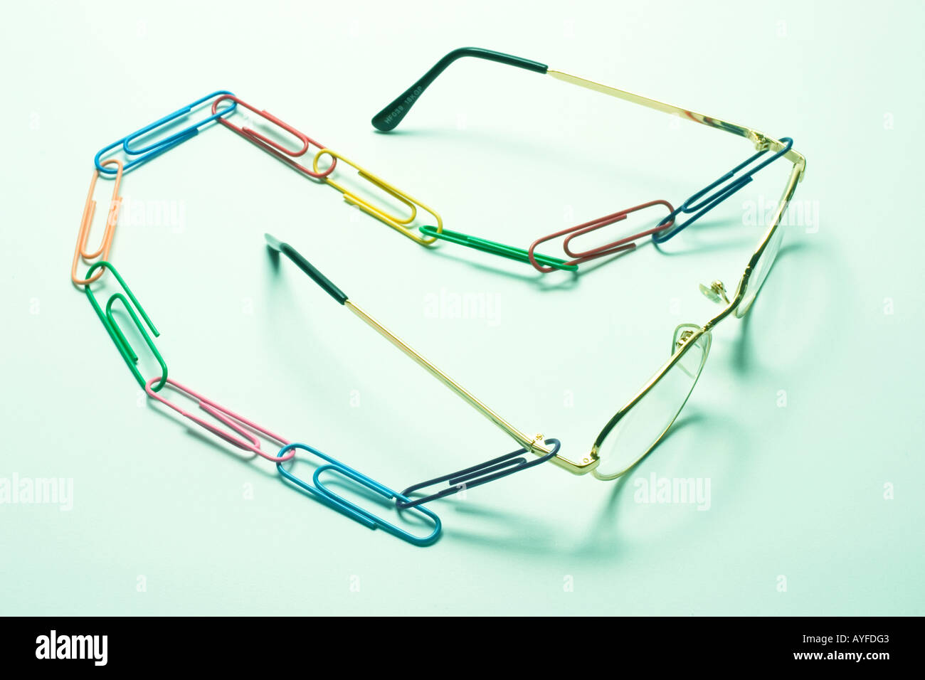 Eyeglasses with Paperclip Chain Stock Photo
