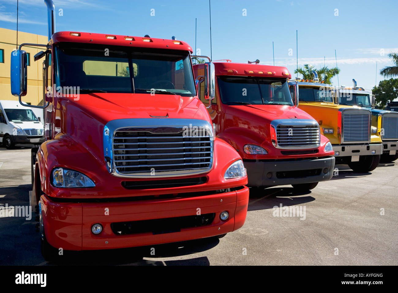 new trucks in a row Stock Photo Alamy