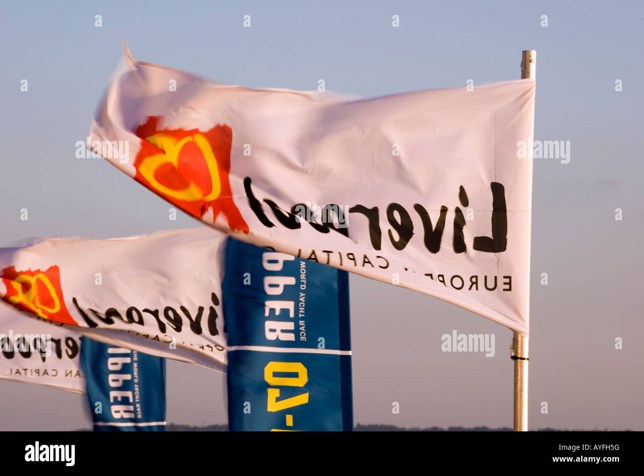 Liverpool European capital of culture 2008 flags flying in strong ...