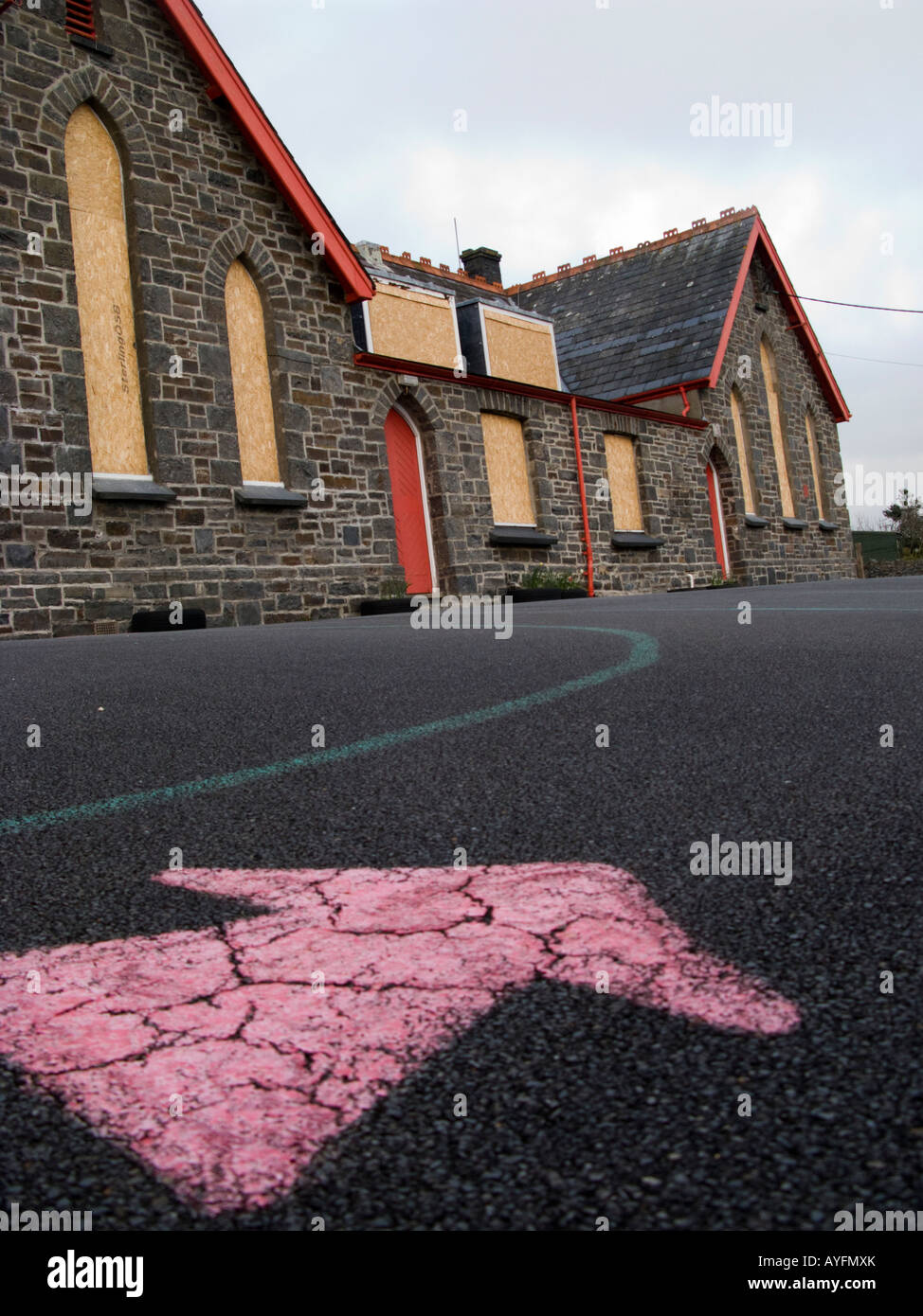 Llandre primary school closed boarded up windows and shuttered , near