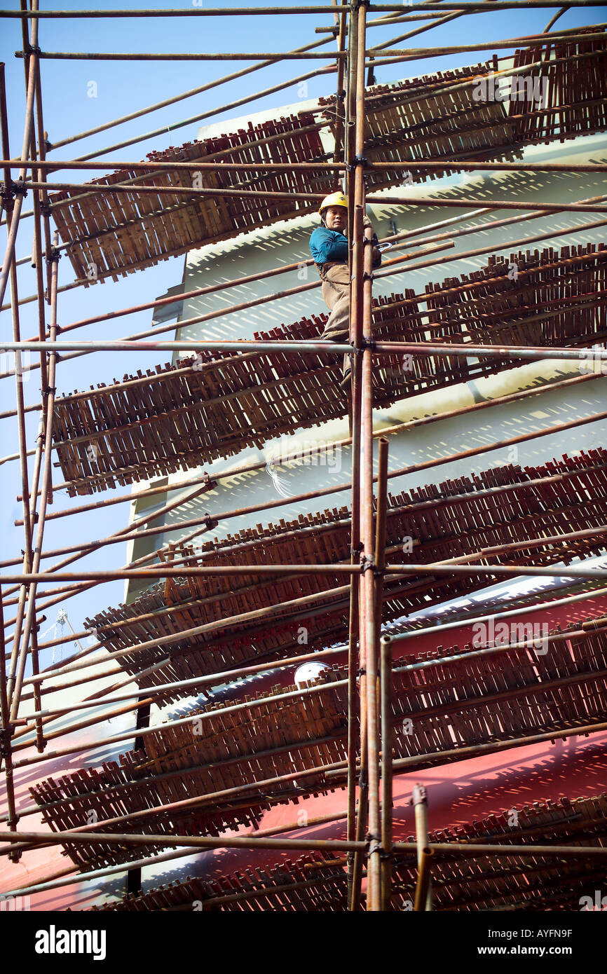Scaffold around ship's hull, Chengxi shipyard, China Stock Photo Alamy