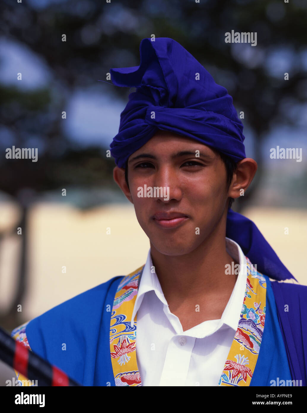 Japanese High School Boy Wearing Traditional Eisa Costume At School japanese-high-school-boy-wearing-traditional-eisa-costume-at-school