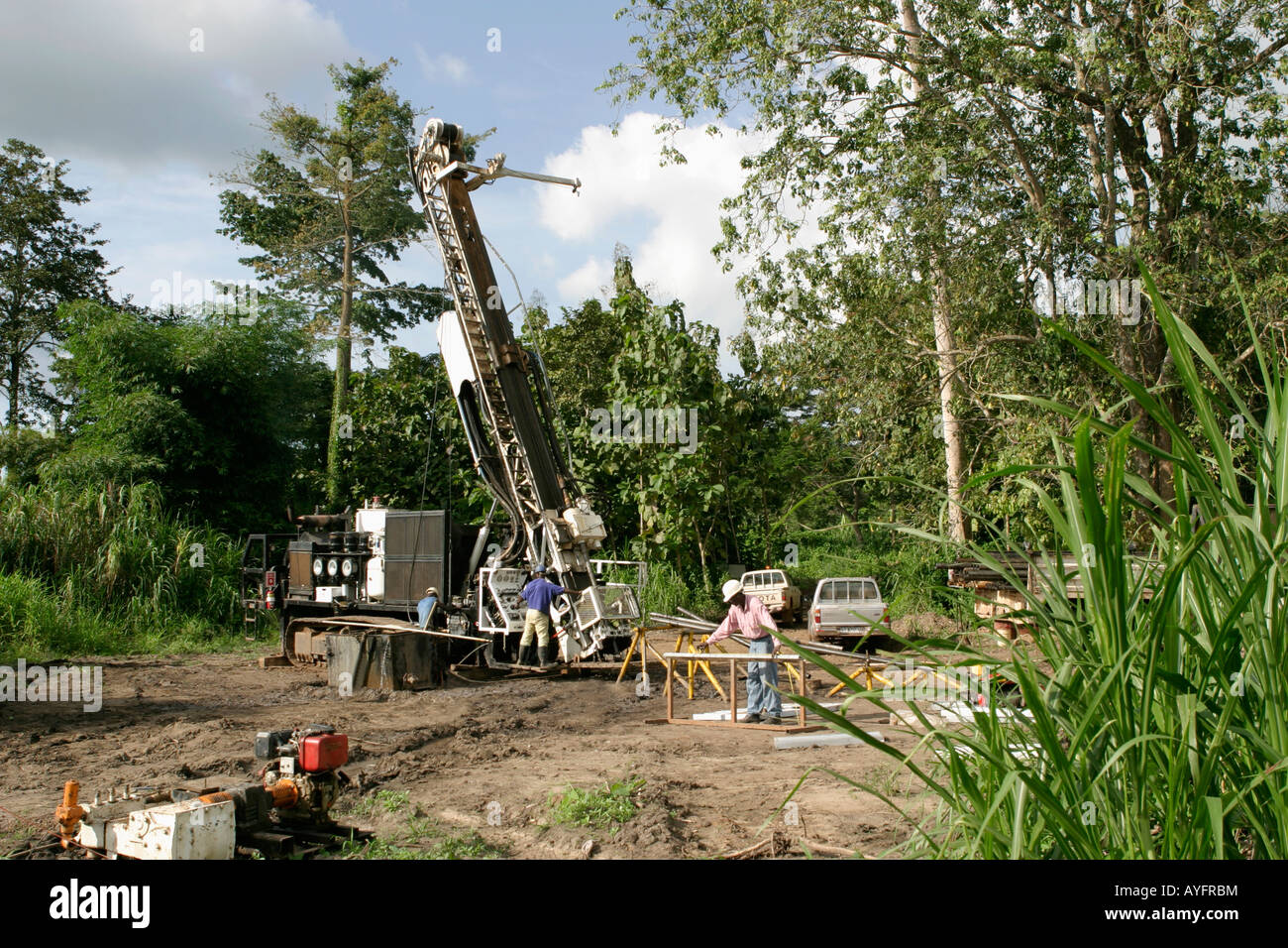 Exploration core drilling with Diamond drill rig in bush, surface gold