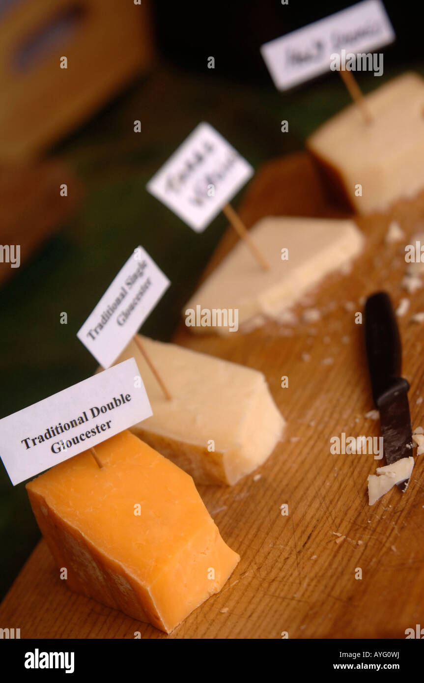 CHEESE TASTING SAMPLES INCLUDING DOUBLE AND SINGLE GLOUCESTER AT THE