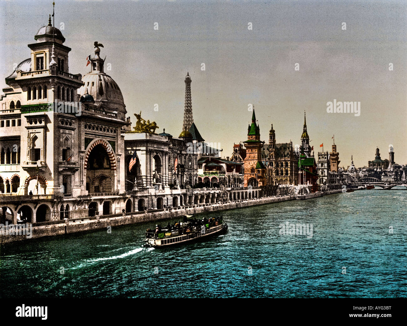 The main attractions at World's Fair are the national pavilion, created by participating countries. Exposition Universal, Paris. Stock Photo