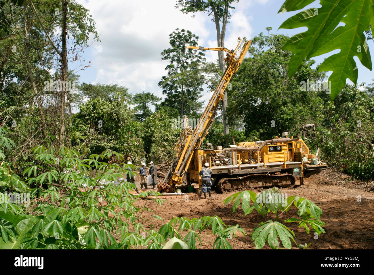 Exploration core drilling with RC drill rig in bush, surface gold mine
