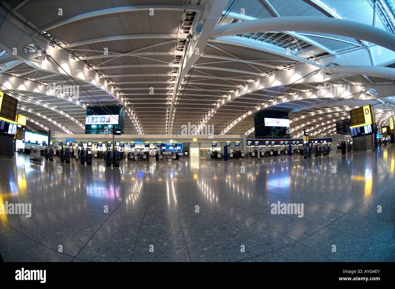 Heathrow Terminal 5 fisheye view of check in Stock Photo Alamy
